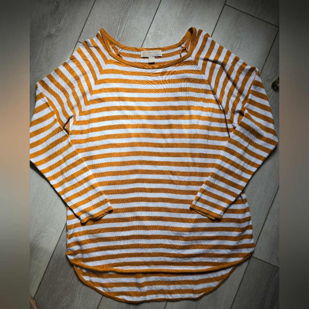 Michael Kors Orange and White Striped Women's Pullover Sweater Size Large